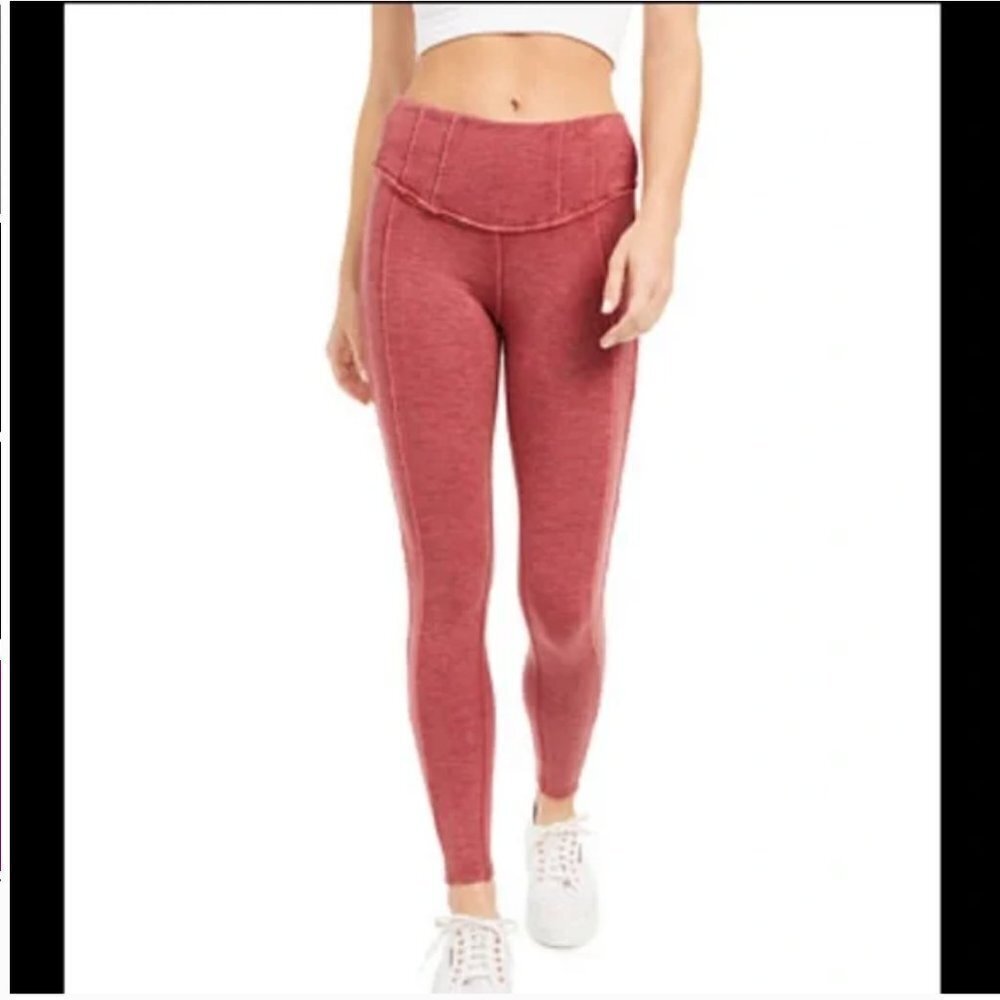 Free People Movement Hybrid High Rise Leggings XS Heathered Burgundy NWOT JB - Picture 3 of 10